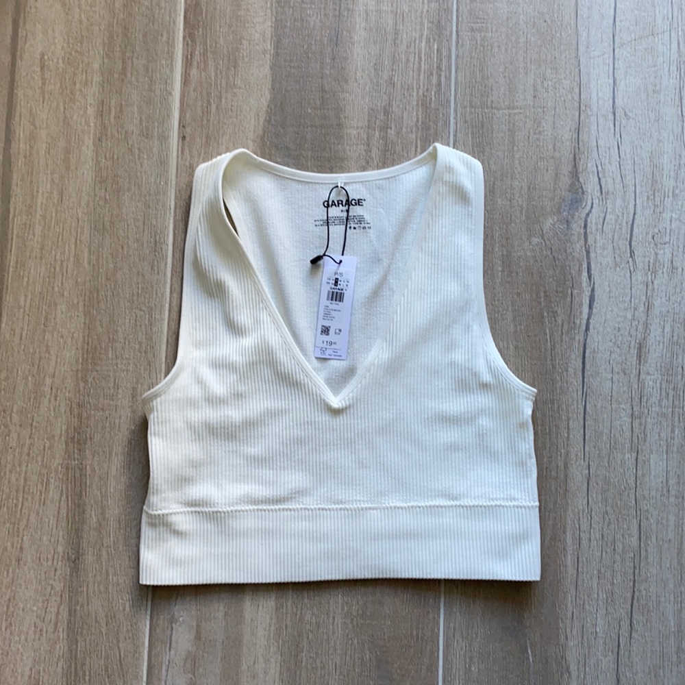 Garage clothing white deep v crop tank